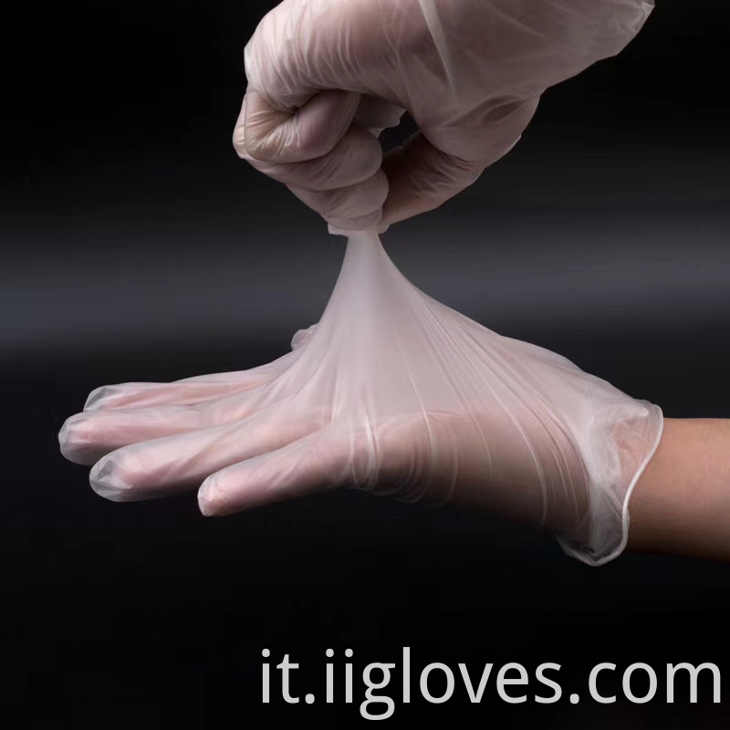 Protezione da lavoro trasparente usa e getta anti-acido PVC Glove elastico Servizio di grado di cibo in polvere senza polvere